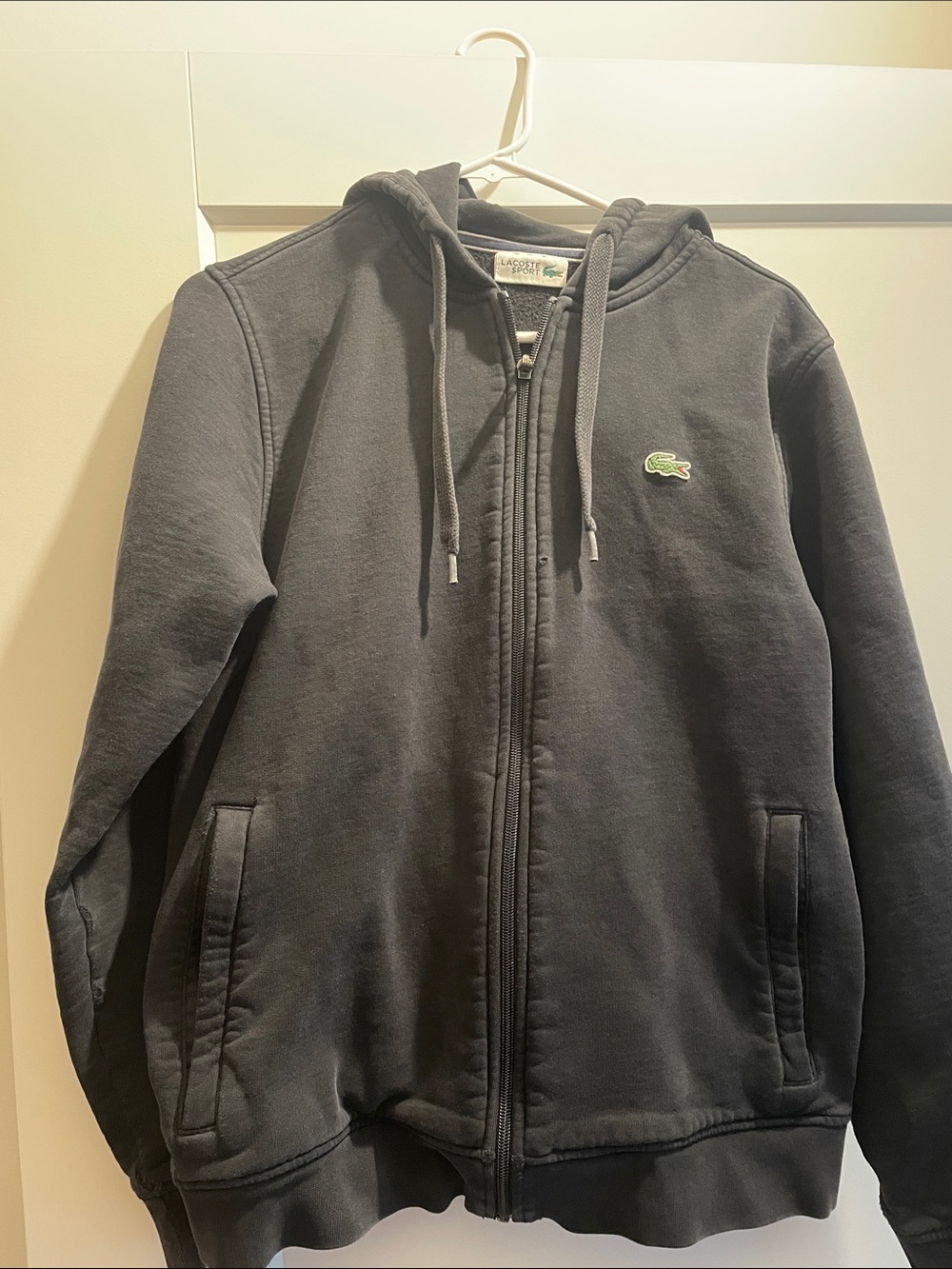 Lacoste Black Hooded Zip Jacket with Green Crocodile Logo